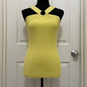 Vintage Cache Silk Blend Tank Top Yellow Ribbed Knit Stretchy NWT Y2K S M L